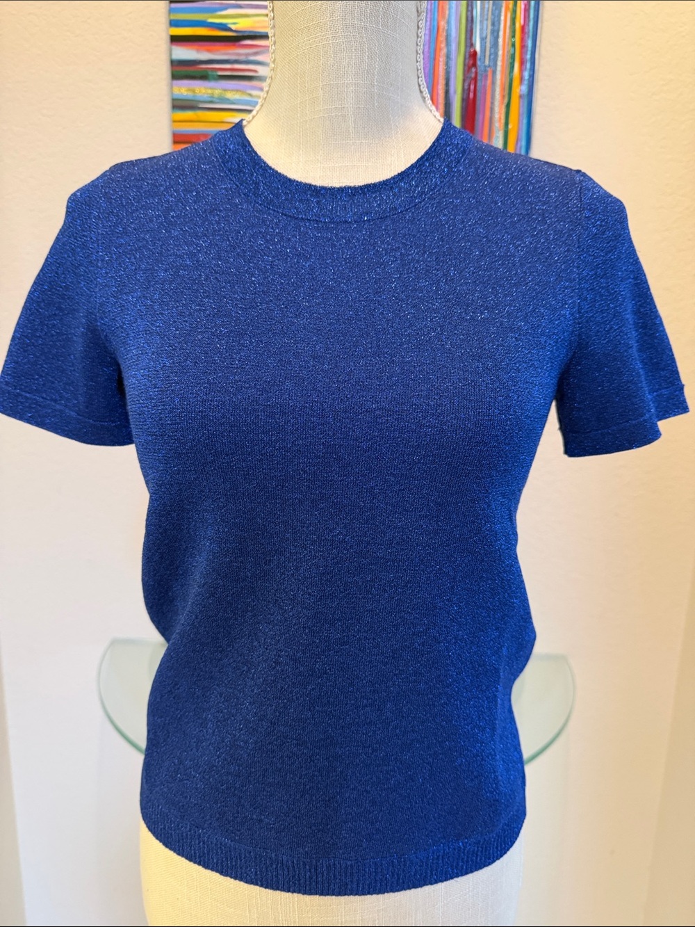 Alice + Olivia Metallic Cobalt Blue Short Sleeve Knit Top